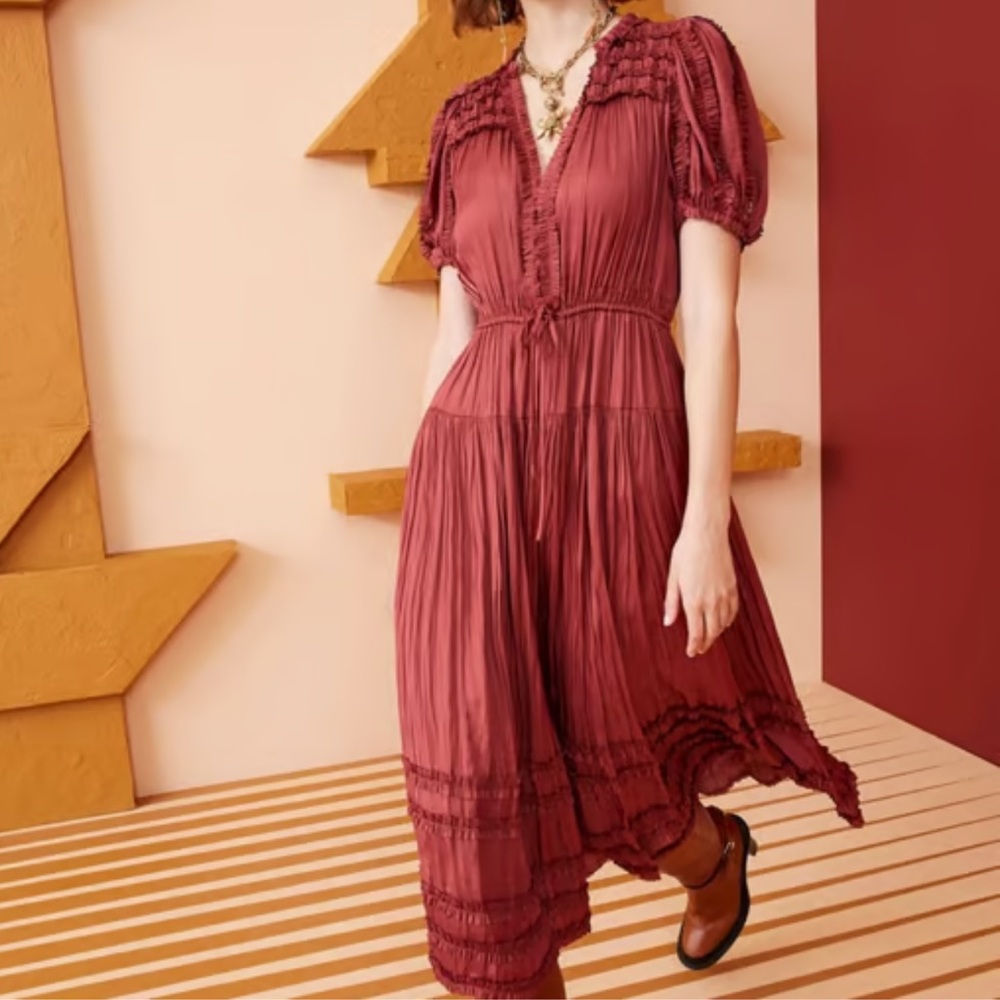 Ulla Johnson Plisse Satin Dress in Rose